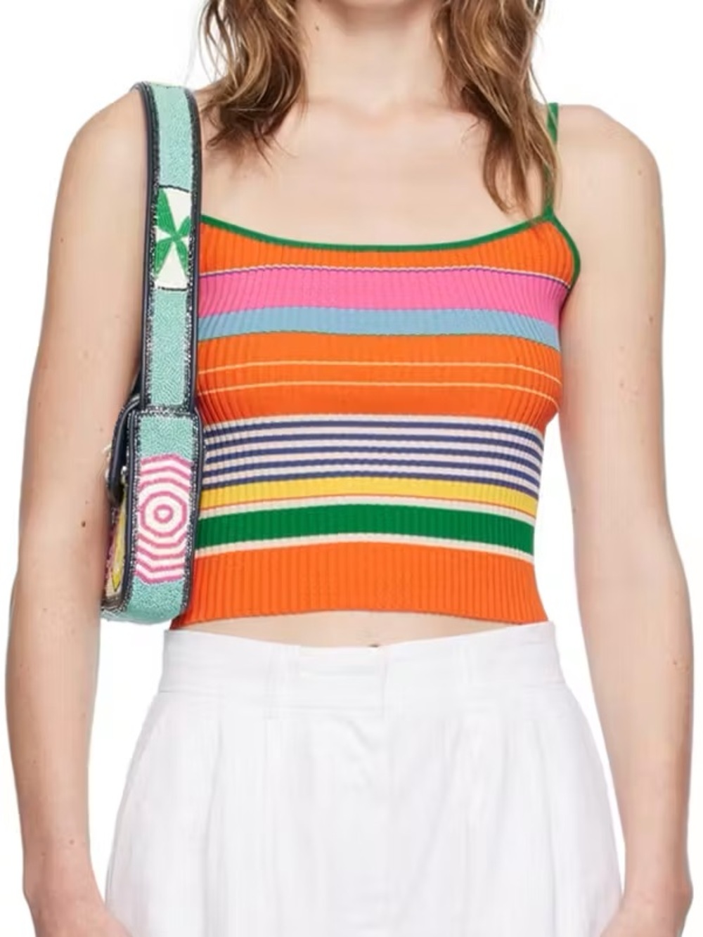STAUD Soleil Multicolor Striped Ribbed Crop Cami